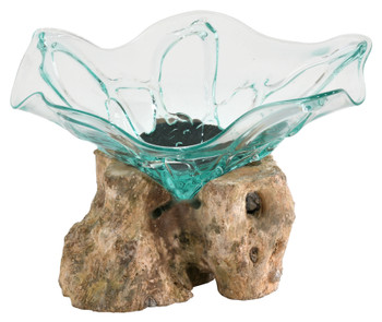 Wide Glass Bowl on Wood 25 cm