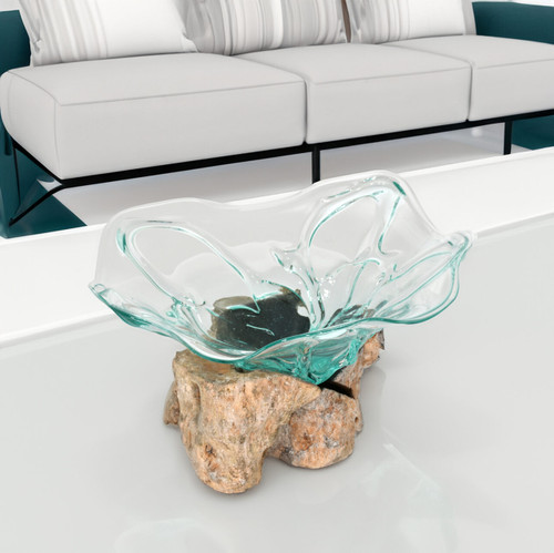 Wide Glass Bowl on Wood 25 cm Room Scene