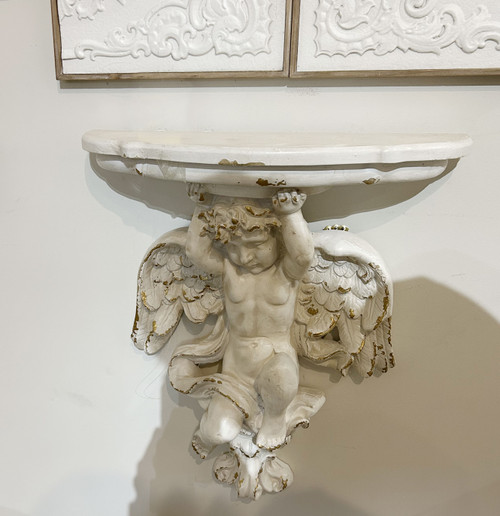 White Cherub Statue Wall Relief