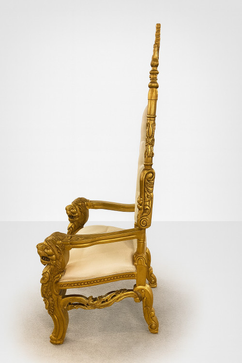 King Chair in Gold Leaf and Cream Fabric