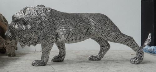 Stainless Steel Walking Lion Sculpture