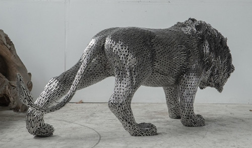 Stainless Steel Walking Lion Sculpture