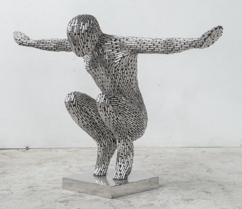 Stainless Steel Crouching Figure Sculpture