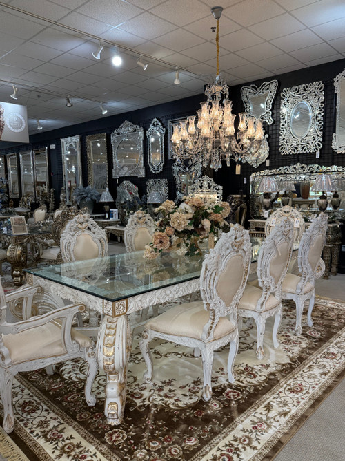 Rococo Chaulk White Dining Table Set of 9