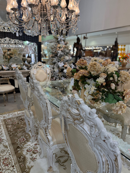 Rococo Chaulk White Dining Table Set of 9