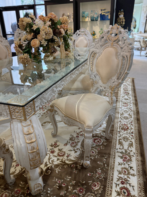Rococo Chaulk White Dining Table Set of 9