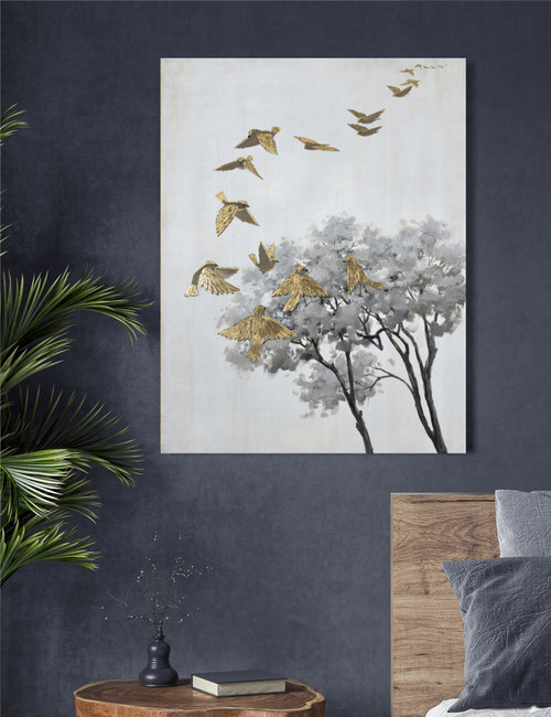 Gold Leaf Birds with Tree Giclee