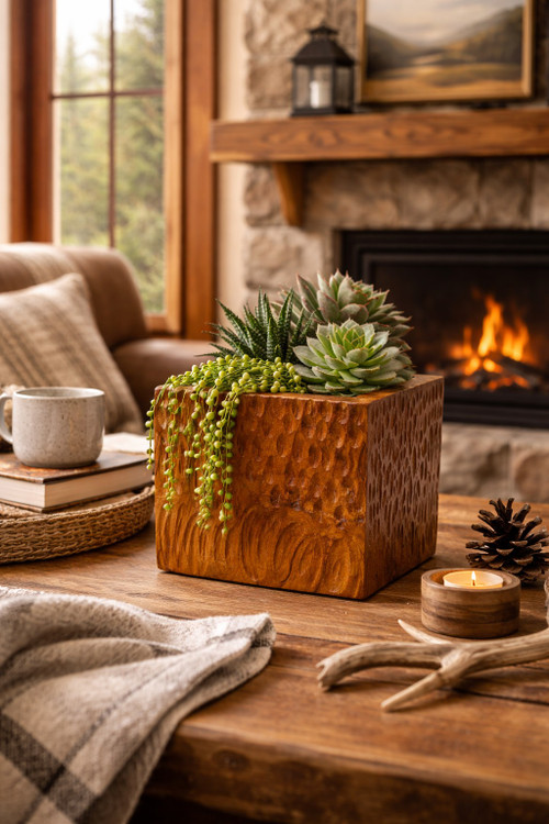 Small Teak Wood Square Planter
