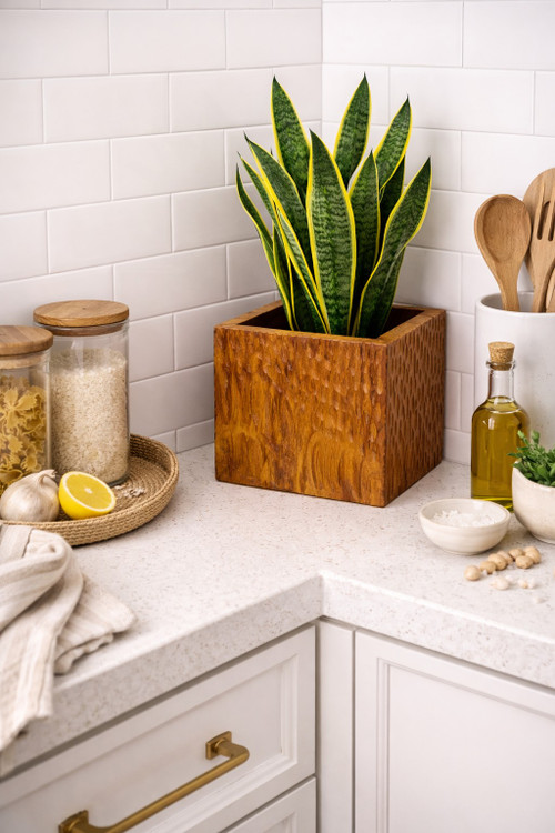 Medium Teak Wood Square Planter