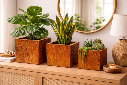 Teak Wood Square Planter Set of 3