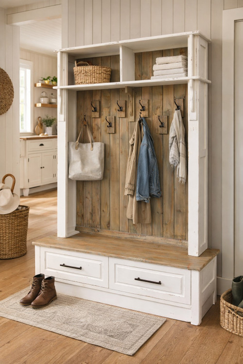 Farmhouse Entryway Hall Tree with Bench