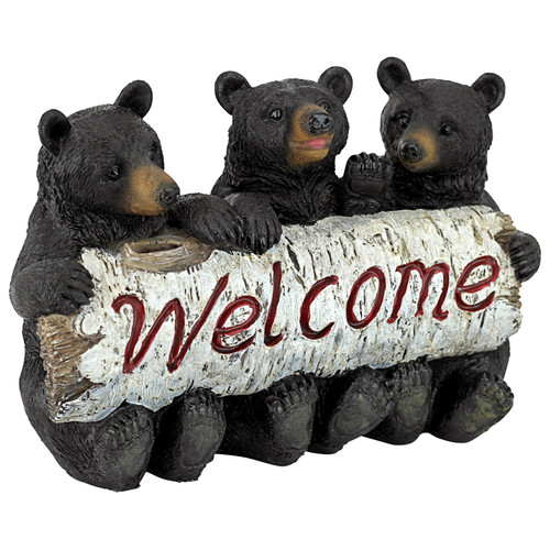 Small Woodland Bear Welcome Sign Statue