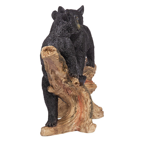Playful Bear Cubs on Branch Statue