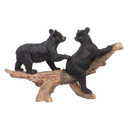 Playful Bear Cubs on Branch Statue
