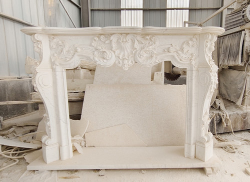 Ornate French Rococo White Marble Fireplace Mantel White Marble L78"*H53.5"*13.8"    OPEN:L48"*H36"