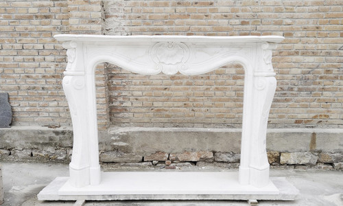French Louis XV White Marble Fireplace Mantel White Marble L76"*H53.5"*13.8"    OPEN:L51"*H39.7"