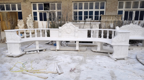 Curved Balustrade White Marble Garden Bench White Marble L196.8"*H51.2"
