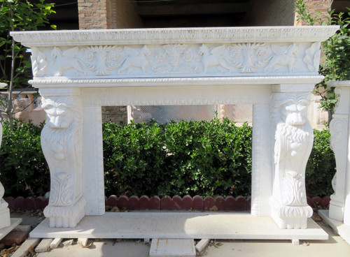 Neoclassical Griffin White Marble Fireplace Mantel White Marble L85.8"*H58.6"*13.8"    OPEN:L48"*H37.4"