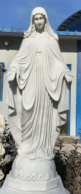 Our Lady of Grace White Marble Statue White Marble H63"        Stand:H39.4"