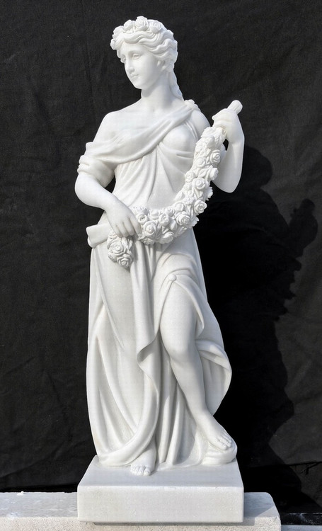 Classical Floral Maiden White Marble Statue White Marble H23.6