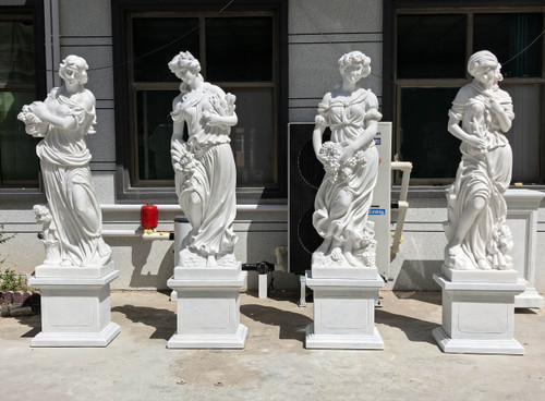 Classical Four Seasons Garden Maiden Statues  Set of 4 White Marble H72.8 Base21.7