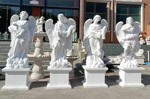 Classical Four Archangels Garden Statues  Set of 4 White Marble H72.8 Base25.6