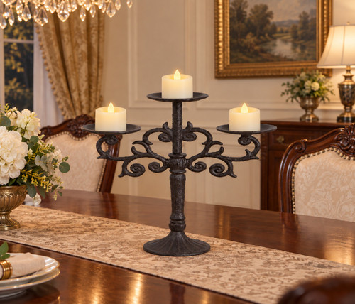 Vintage Scrollwork Three Light Iron Candleholder