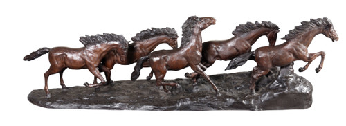 Five Horses Running Bronze Large 67 Inch Wide Room Scene