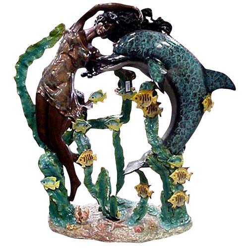 Lady Swimmig with Dolphins in Special Patina
