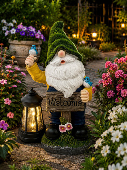 Woodland Welcome Gnome Lantern Statue