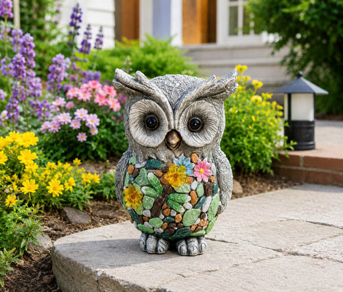 Whimsy Bloom Solar Owl Statue