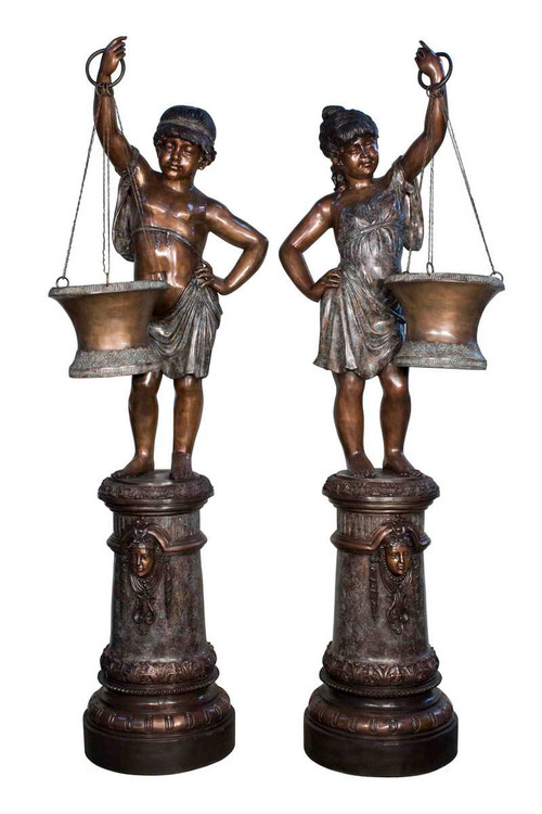 Boy Carrying Vase  GR   Set of 2