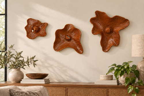 Set of 3 Teak Blossom Wall Decor