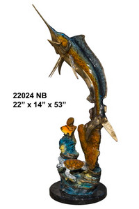 Swordfish and Turtle on Marlble Base   Special Patina