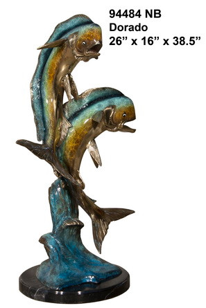 Two Dorado Fish on Marble Base in Special Patina