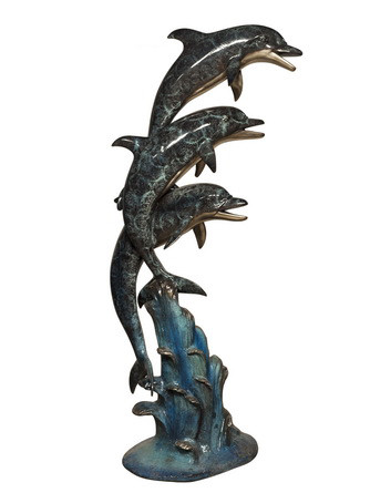 Three Dolphins on Marble in  Special Patina