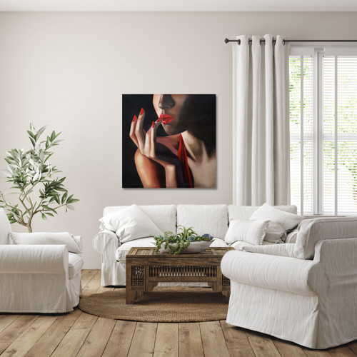 Woman Touching Lips Gallery Wrap Close Up Image