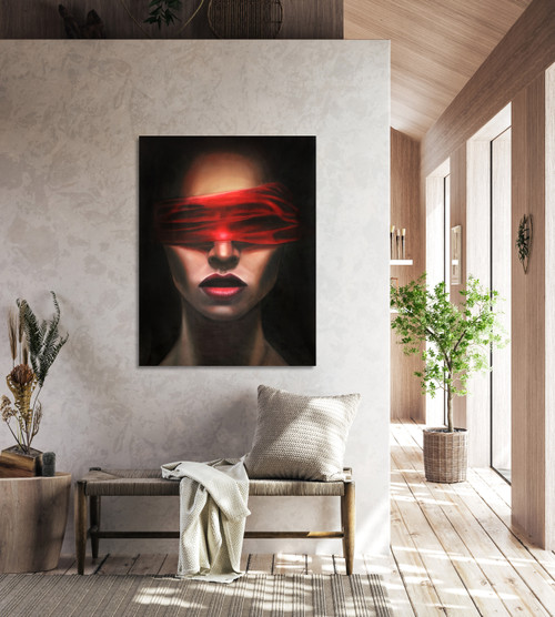Red Blindfolded Woman Gallery Wrap Room Scene
