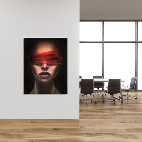 Red Blindfolded Woman Gallery Wrap Close Up Image