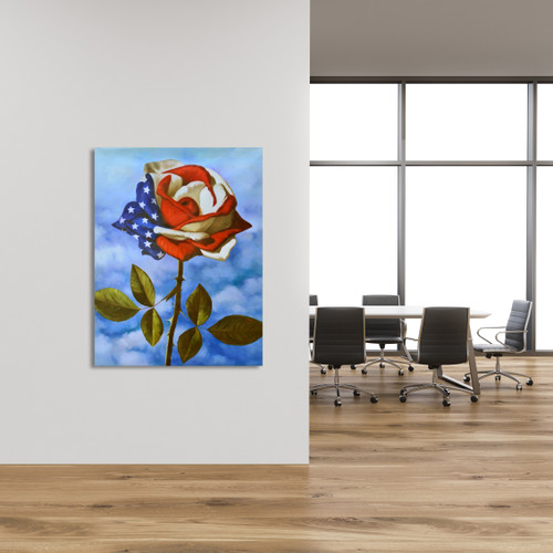 American Flag Single Rose Gallery Wrap Room Scene