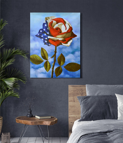 American Flag Single Rose Gallery Wrap Close Up Image