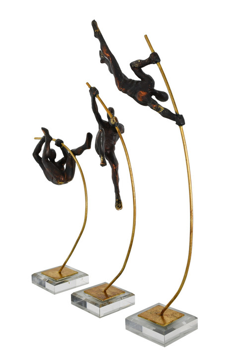 Pole Vaulters on Glass Base   Set of 3 Close Up Image