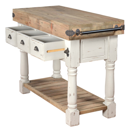 Farmhouse Island Work Console  White Chalk and Natural Close Up Image