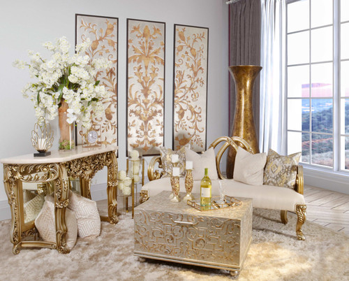 Platine Petticoat Crema Marble Top Console Table Room Scene