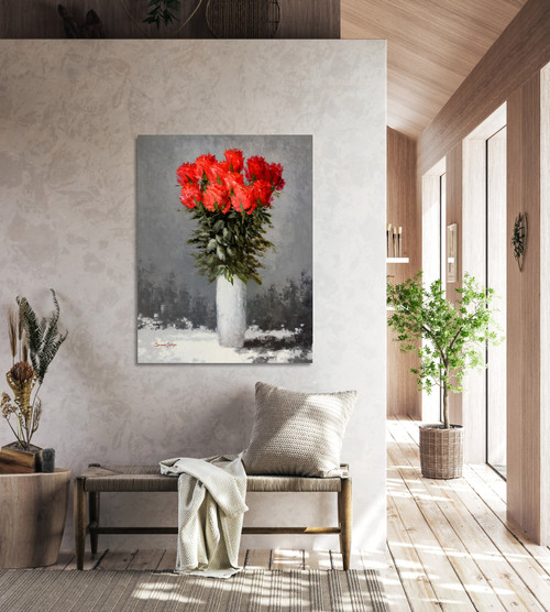Red Flower Vase Gallery Wrap Room Scene