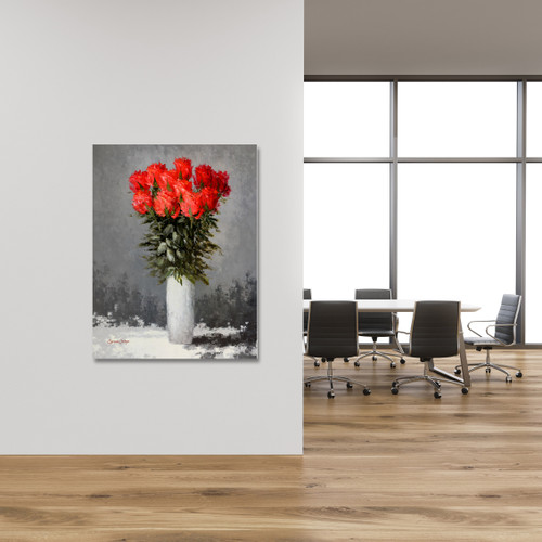 Red Flower Vase Gallery Wrap Close Up Image