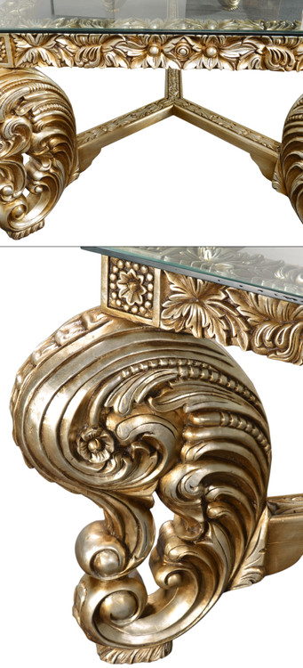 Platine Rococo Dining Table with Glass Close Up Image
