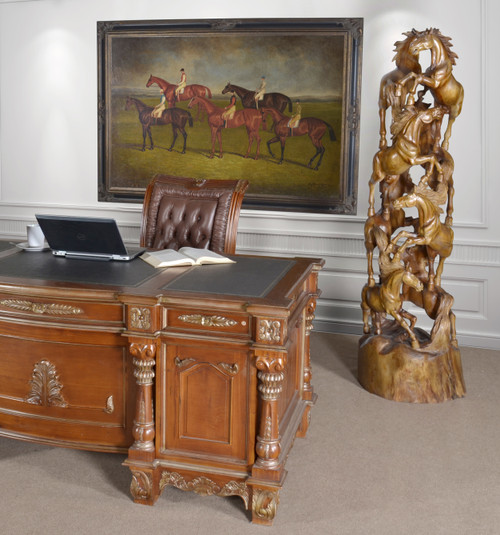 Teak Multiple Horse Room Scene