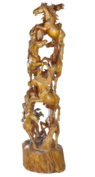 Teak Multiple Horse Close Up Image