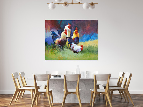 Designer Rooster Gallery Wrap Room Scene